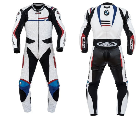 BMW Motorbike White Leather Suit front