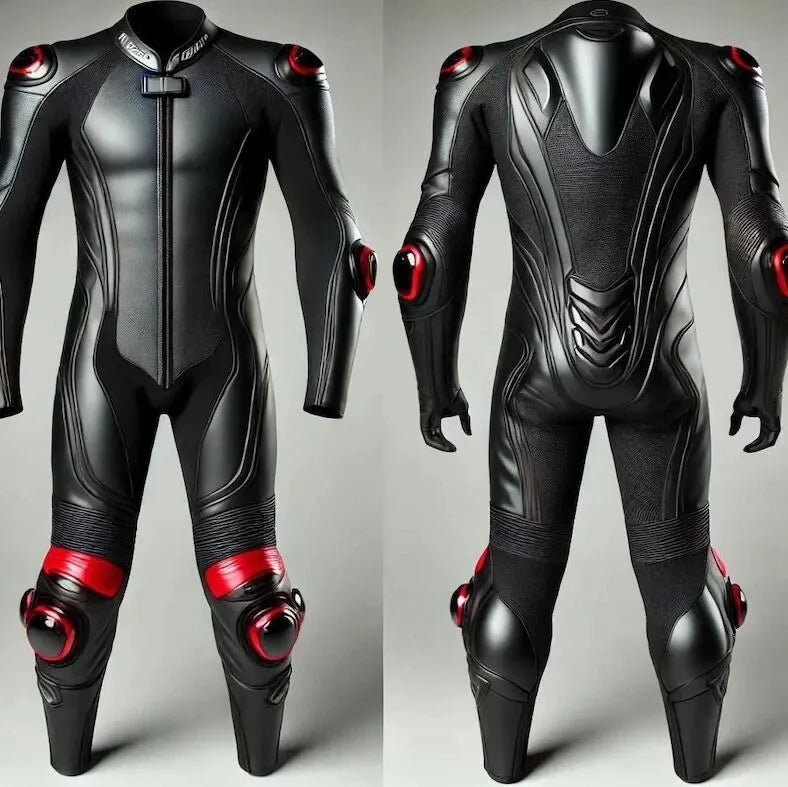 Black One-Piece Leather Motorcycle Race Suit | Premium Cowhide Track Day Leathers with CE Armor & Speed Hump